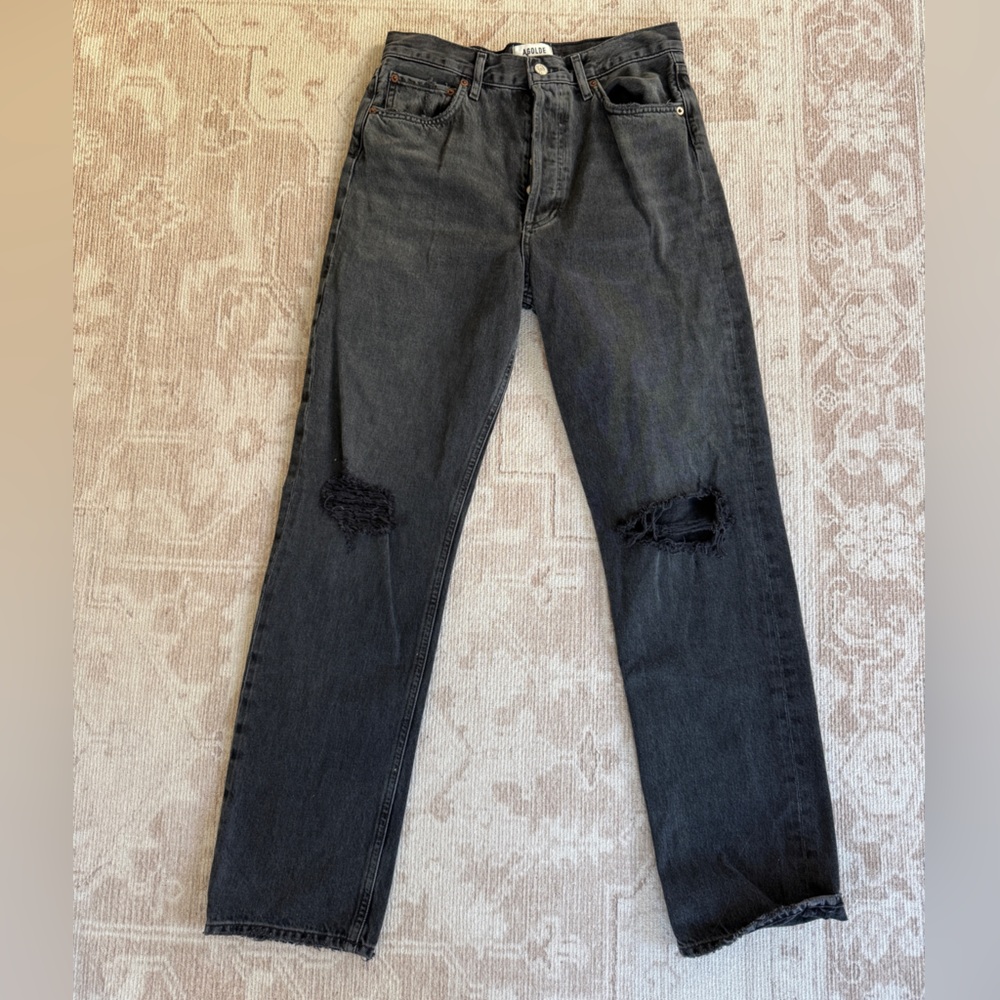 Agolde Dark Gray Ripped Skinny Jeans